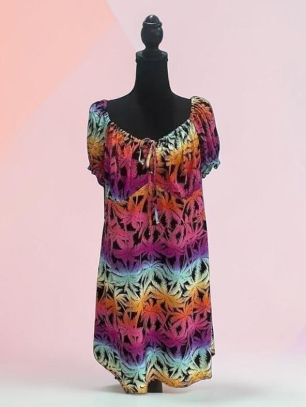 Crown & Ivy Cabana Palm Tree Sundress M Off Shoulder Smocked Tropical NWT